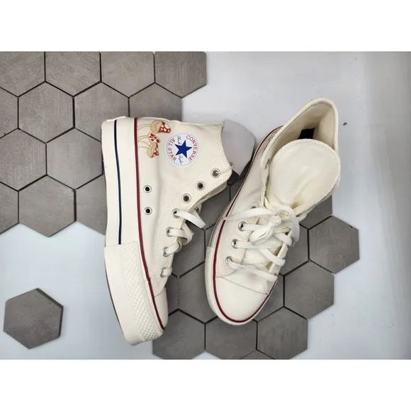 CONVERSE Chuck Taylor Womens Sz 7.5 Platform 2in Lift Shoes Egret Cream Custom