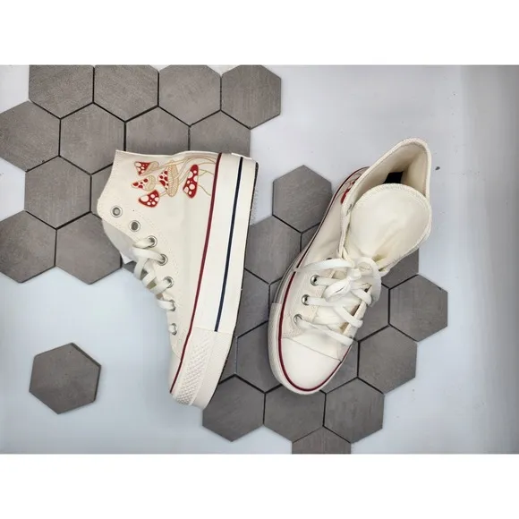 CONVERSE Chuck Taylor Womens Sz 7.5 Platform 2in Lift Shoes Egret Cream Custom
