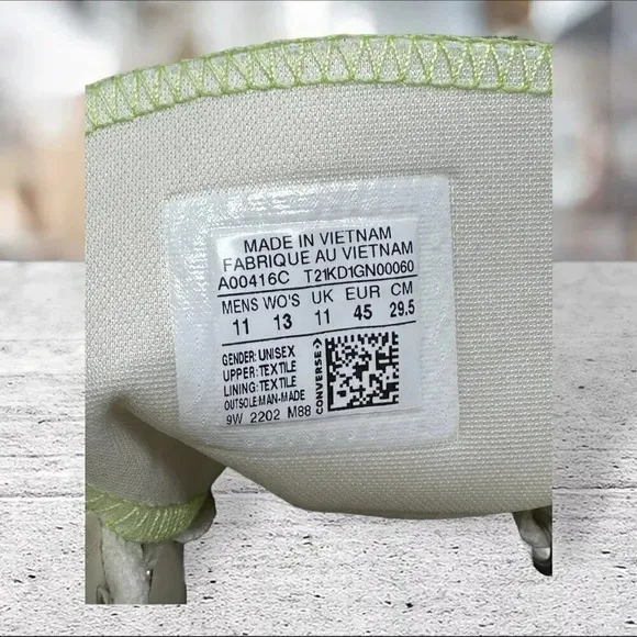 Converse Ctas‎ CK HI Egret Pale High Top Off White Green Mens Size 11 A00416C