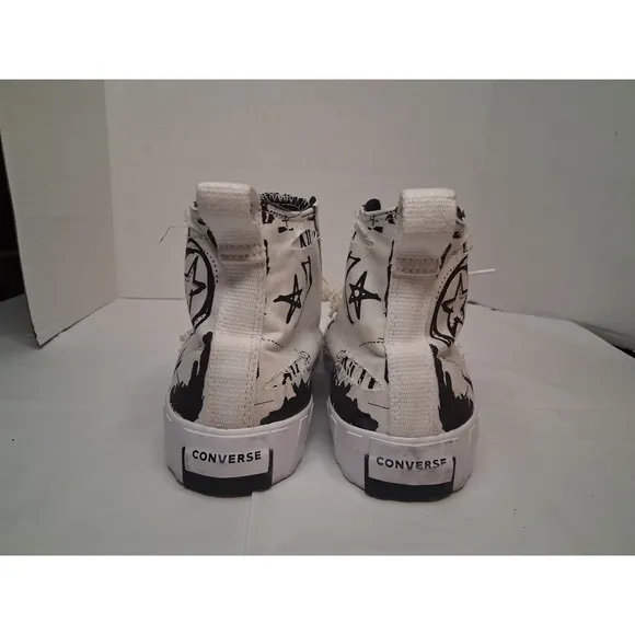 Converse High Top Platform Sneakers Graphic Print White Fashion Size M 8  W 10