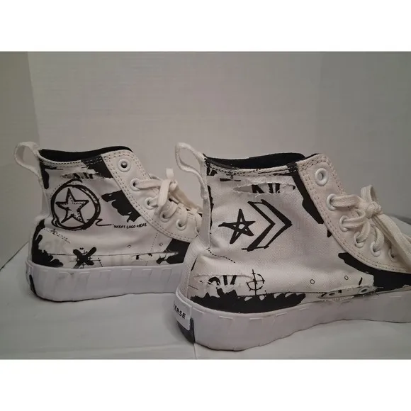 Converse High Top Platform Sneakers Graphic Print White Fashion Size M 8  W 10