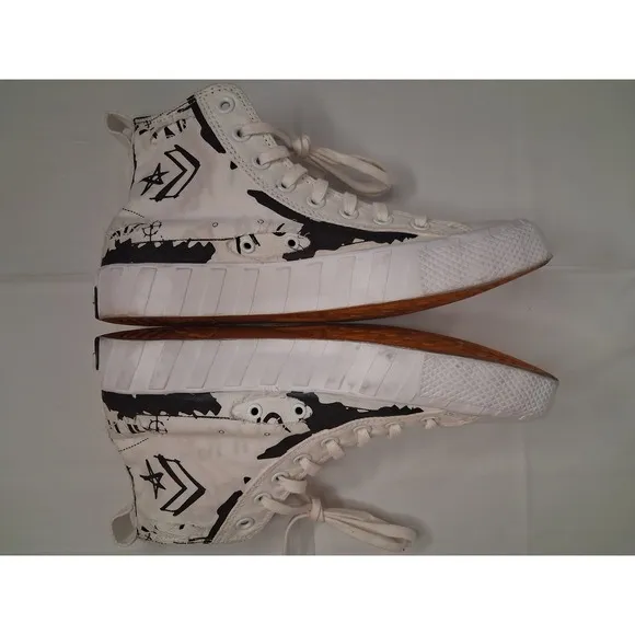 Converse High Top Platform Sneakers Graphic Print White Fashion Size M 8  W 10