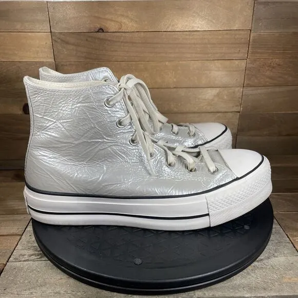 Converse Lift Hi Womens 9.5 Metallic Silver Sneakers Platform Casual Shoes