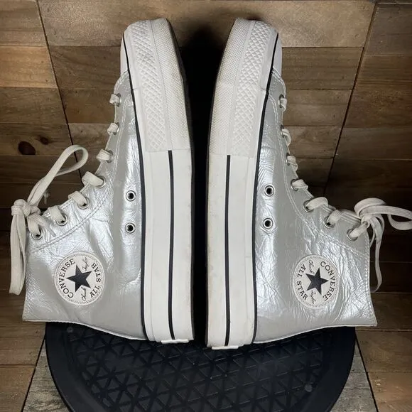 Converse Lift Hi Womens 9.5 Metallic Silver Sneakers Platform Casual Shoes
