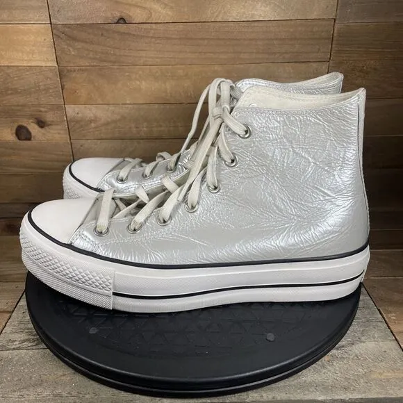 Converse Lift Hi Womens 9.5 Metallic Silver Sneakers Platform Casual Shoes