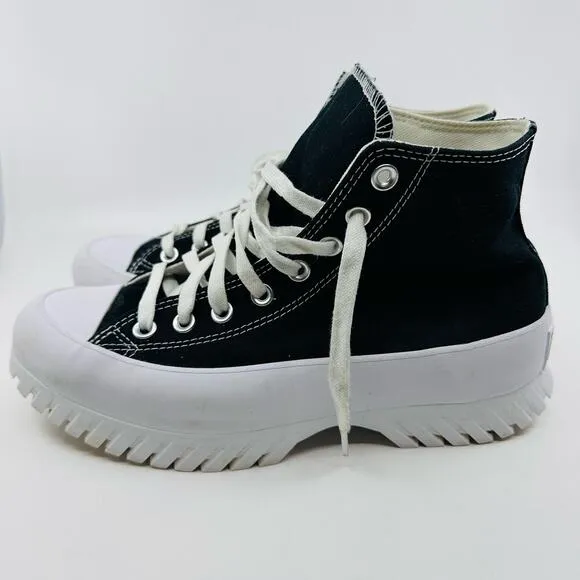 Converse Lugged 2.0 Hi-Tops Black/White All-Stars Chucks, M7 W9 Lace-Up Sneakers