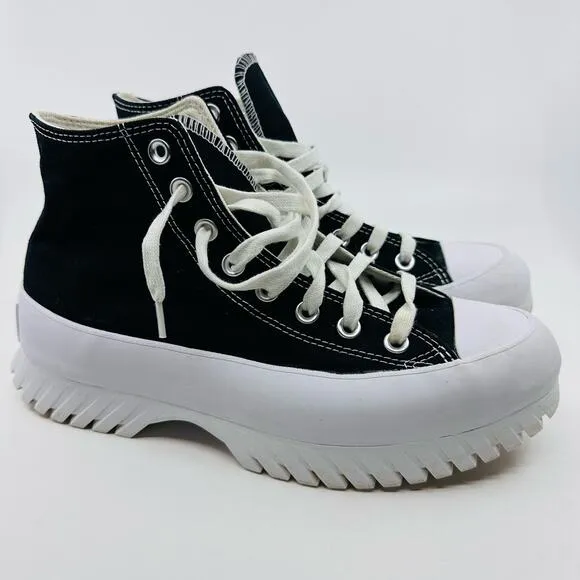 Converse Lugged 2.0 Hi-Tops Black/White All-Stars Chucks, M7 W9 Lace-Up Sneakers