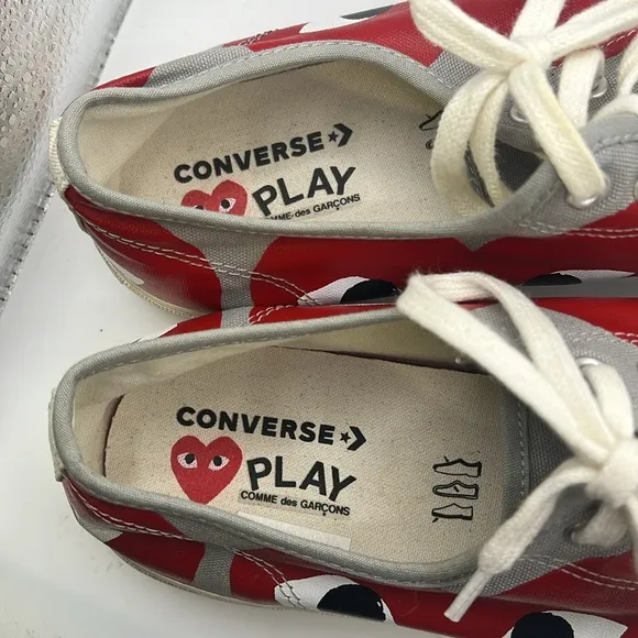 Converse Play Comme Des Garcons Sneakers Shoes Gray Red Hearts Mens Size 12