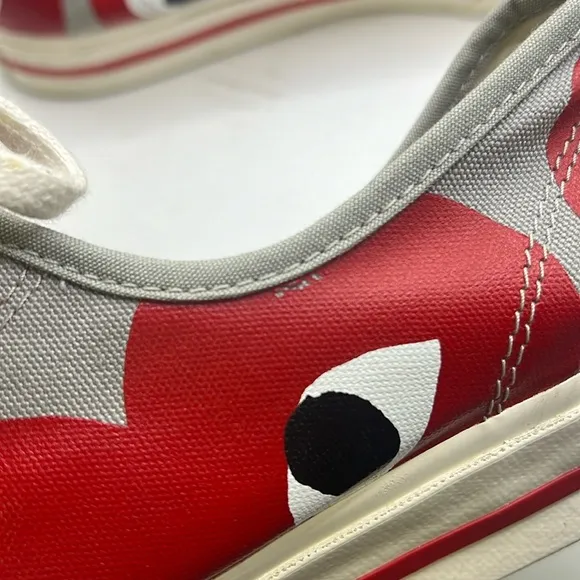 Converse Play Comme Des Garcons Sneakers Shoes Gray Red Hearts Mens Size 12