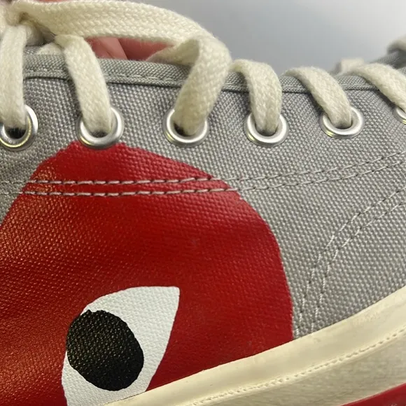 Converse Play Comme Des Garcons Sneakers Shoes Gray Red Hearts Mens Size 12