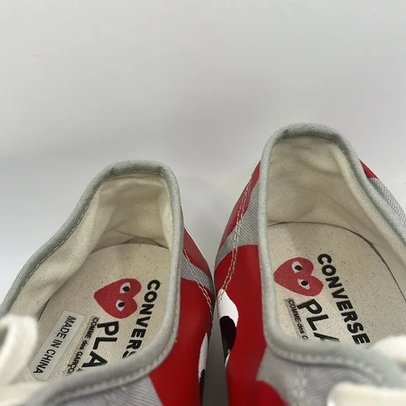 Converse Play Comme Des Garcons Sneakers Shoes Gray Red Hearts Mens Size 12