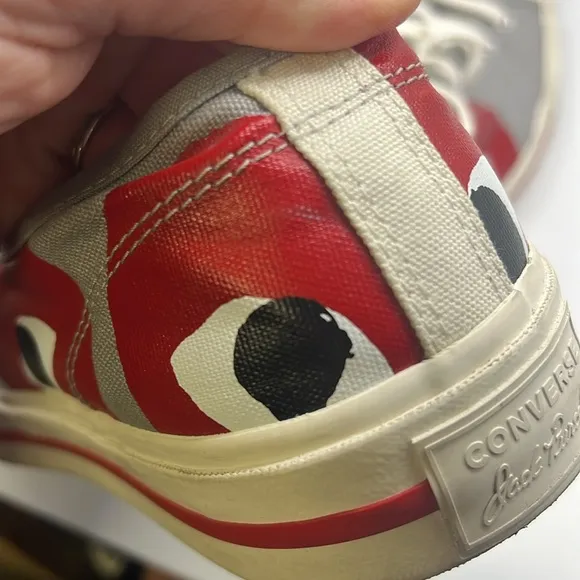 Converse Play Comme Des Garcons Sneakers Shoes Gray Red Hearts Mens Size 12