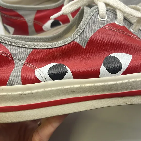 Converse Play Comme Des Garcons Sneakers Shoes Gray Red Hearts Mens Size 12