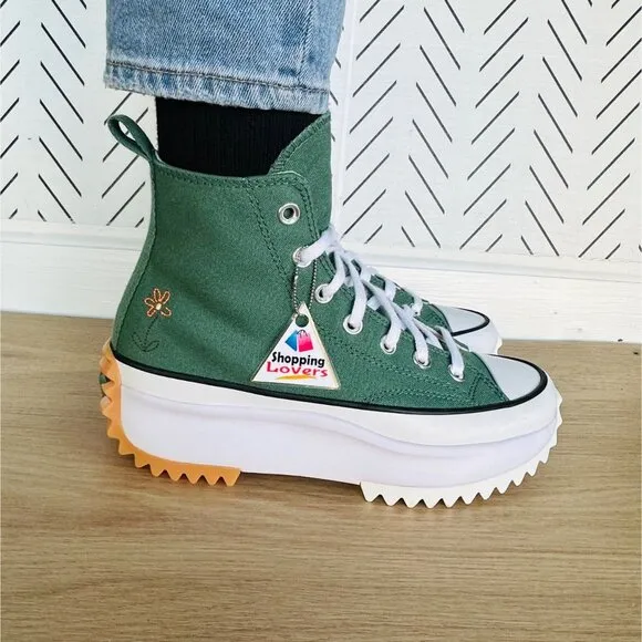 ⭐Converse Run Star Hike Hi Sz 6.5 Women Shoes Embroidered Flowers Green A11562C