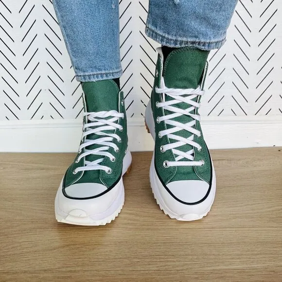 ⭐Converse Run Star Hike Hi Sz 9.5 Women Shoes Embroidered Flowers Green A11562C