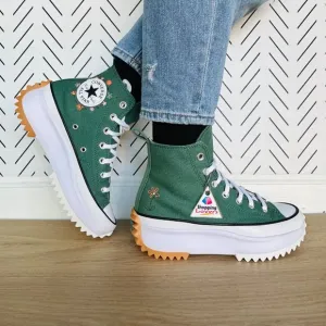 ⭐Converse Run Star Hike Hi Sz 9.5 Women Shoes Embroidered Flowers Green A11562C