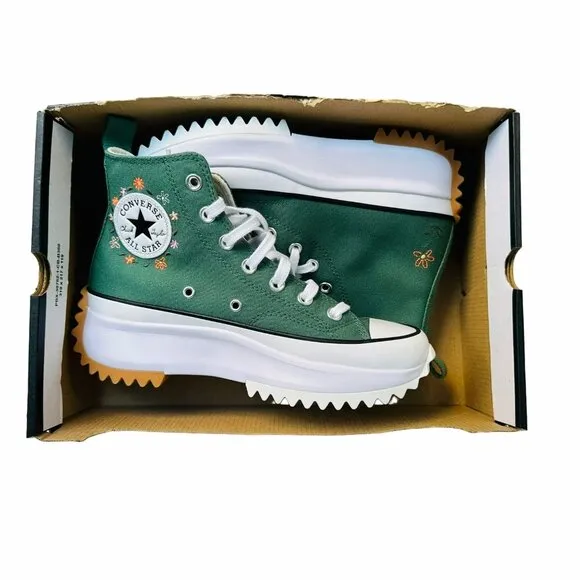 ⭐Converse Sz 7.5 Women Shoes Run Star Hike Platform Little Flowers Green A11562C