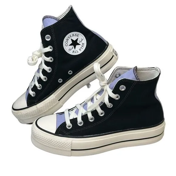 CONVERSE you Black &amp; Lavender Lifted Platform High Top Chuck Taylor Size 6.5