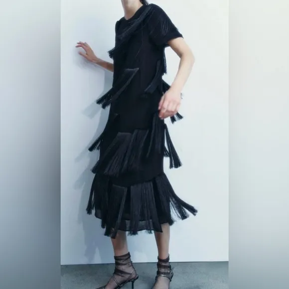 COPY - ZARA ZW COLLECTION FRINGE MIDI DRESS SIZE SMALL NWT❣️