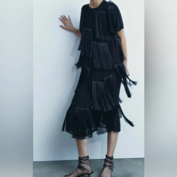 COPY - ZARA ZW COLLECTION FRINGE MIDI DRESS SIZE SMALL NWT❣️