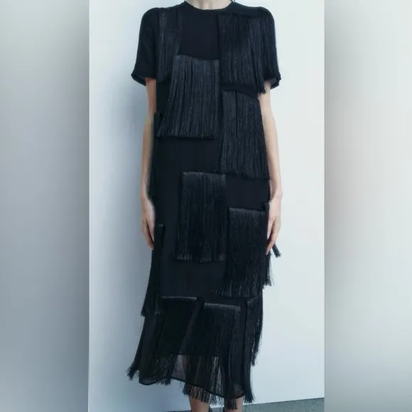 COPY - ZARA ZW COLLECTION FRINGE MIDI DRESS SIZE SMALL NWT❣️