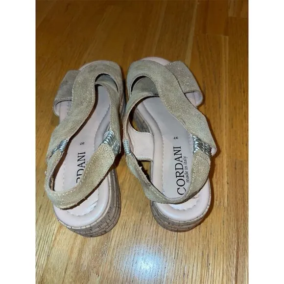 Cordani Italy Women's Gold Sparkle Wedge Sandals Size 37