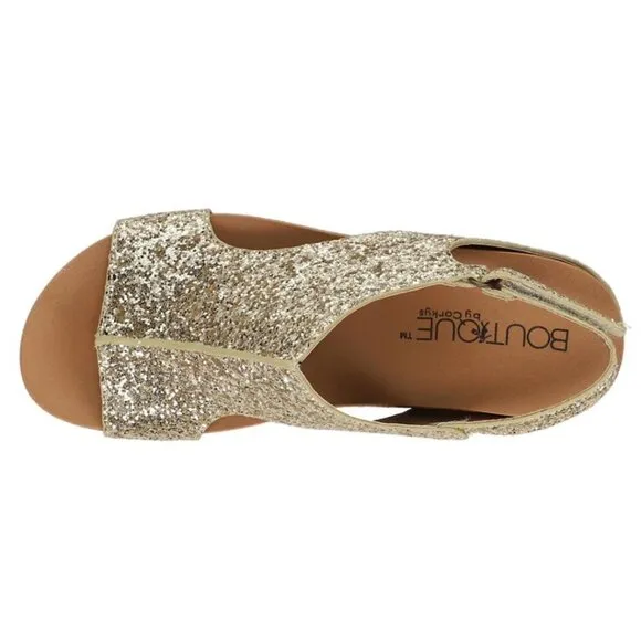 CORKYS Carley Glitter Peep Toe Wedge Sandals Gold 7-11 NWT