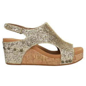 CORKYS Carley Glitter Peep Toe Wedge Sandals Gold 7-11 NWT