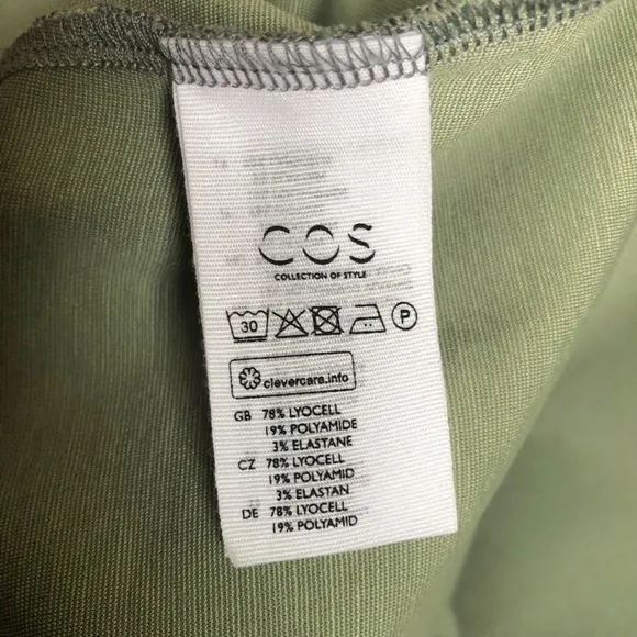 COS Olive Green V-Neck Midi Dress | Minimalist Elegant Design | Modern Shift