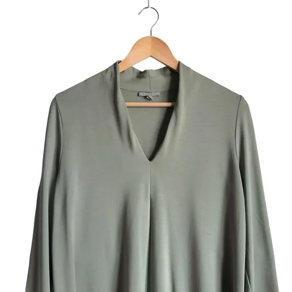 COS Olive Green V-Neck Midi Dress | Minimalist Elegant Design | Modern Shift