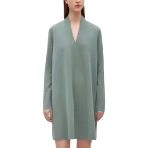 COS Olive Green V-Neck Midi Dress | Minimalist Elegant Design | Modern Shift