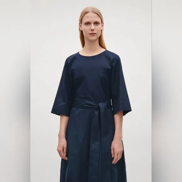 COS Sculpted Cotton Belted Pocket Midi Modern Dress