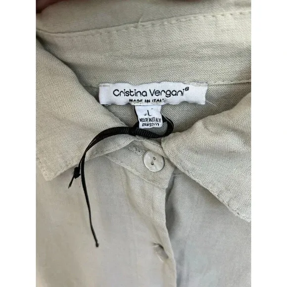 Cristina Vergani 100% Linen Gray Tunic Dress SZ L NWOT