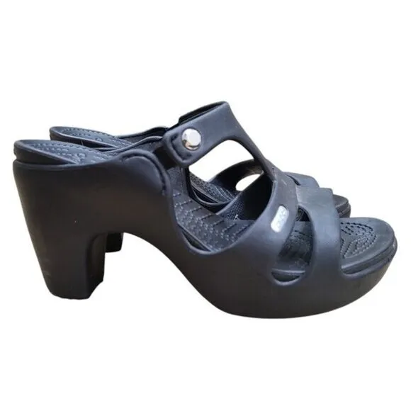 Crocs Cyprus V Black Heels Sandals Shoes 7