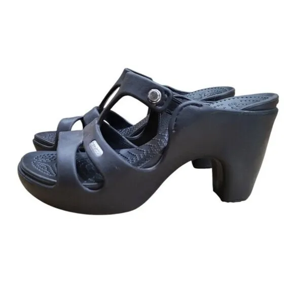 Crocs Cyprus V Black Heels Sandals Shoes 7