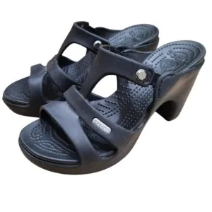 Crocs Cyprus V Black Heels Sandals Shoes 7
