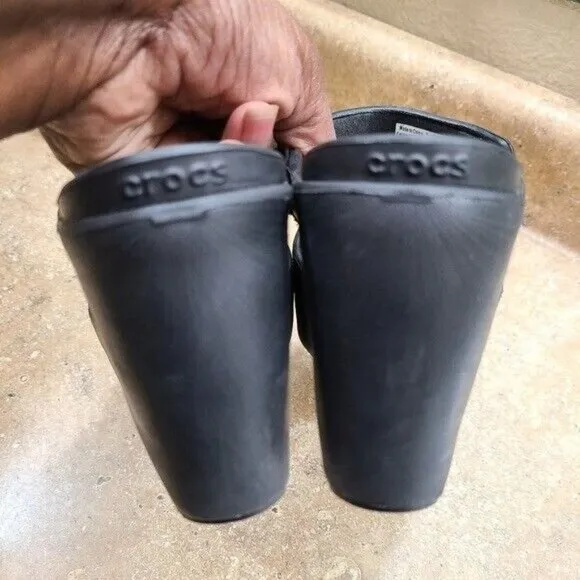 Crocs Cyprus V Black Heels Sandals Shoes 7