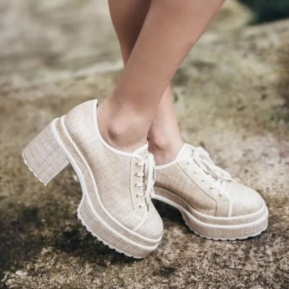 CULT GAIA Dahlia Platform Heels Sneaker Loafer Shoes Woven Raffia