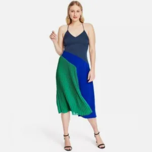CUSHNIE For Target Colorblock Pleated Midi Dress Navy/Green NWT Sz 10 Modern