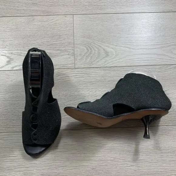 CYDWOQ Boomerang Hand Made Lagenlook Leather Open Toe Heels