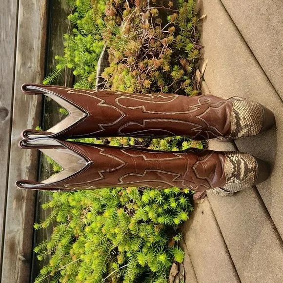Dan Post Snake Skin Cowboy Boots Men's Size 6.5 C Approx Women's Size 8 C