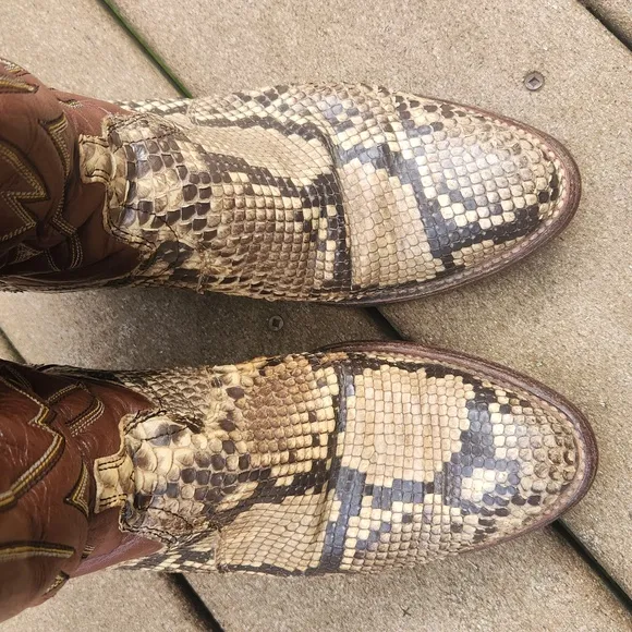 Dan Post Snake Skin Cowboy Boots Men's Size 6.5 C Approx Women's Size 8 C