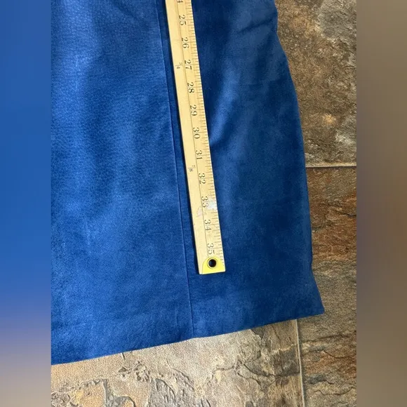 Danier Deep Blue Suede Leather Sheath Midi Dress Modern Western Old Money