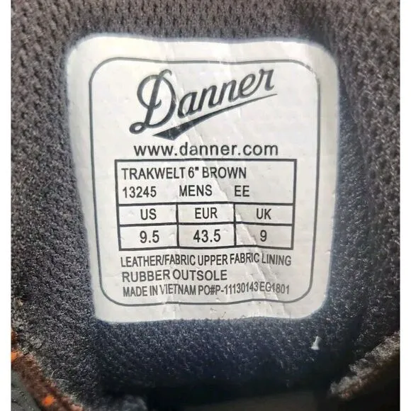 Danner Trakwelt 13245 6&quot; Waterproof Soft Toe Work Boots Mens 9.5 EE Wide Nubuck
