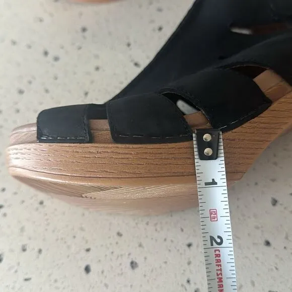 Dansko Demetra Black Leather Chunky Block Heel Open Toe Sandals Shoes Size 40