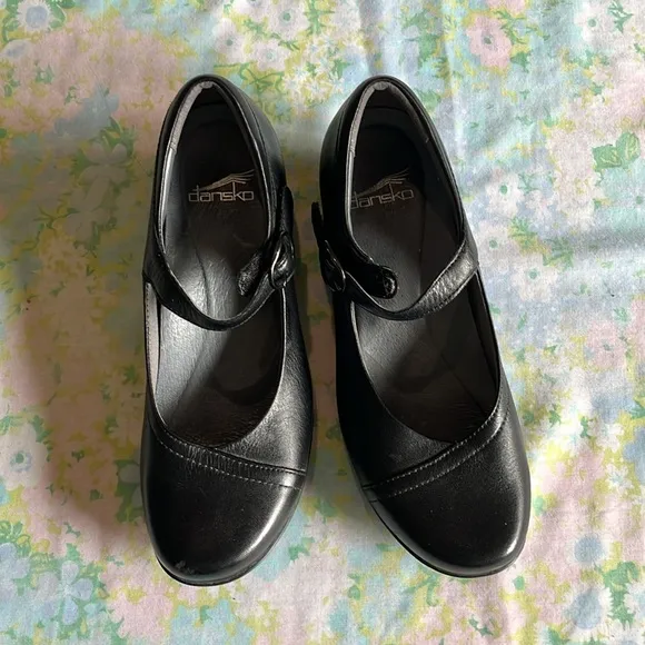 Dansko | Fawna Black Leather Mary Jane Size 37/7 1.5&quot; Heel Arch Support Comfort