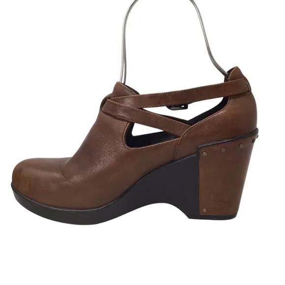 Dansko Franka Antique Congnac Leather Wedge Clog Shoes 39 8.5 Comfort Ankle