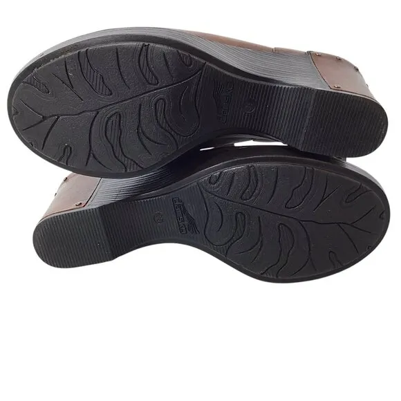 Dansko Franka Antique Congnac Leather Wedge Clog Shoes 39 8.5 Comfort Ankle