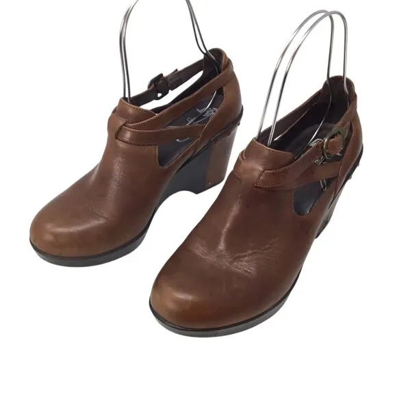 Dansko Franka Antique Congnac Leather Wedge Clog Shoes 39 8.5 Comfort Ankle