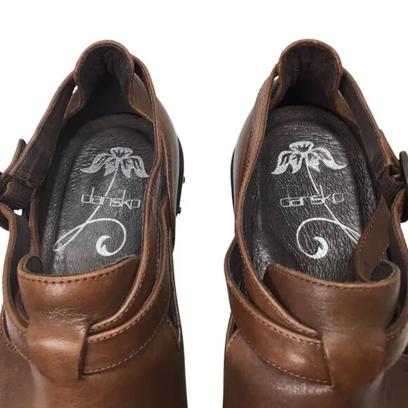 Dansko Franka Antique Congnac Leather Wedge Clog Shoes 39 8.5 Comfort Ankle
